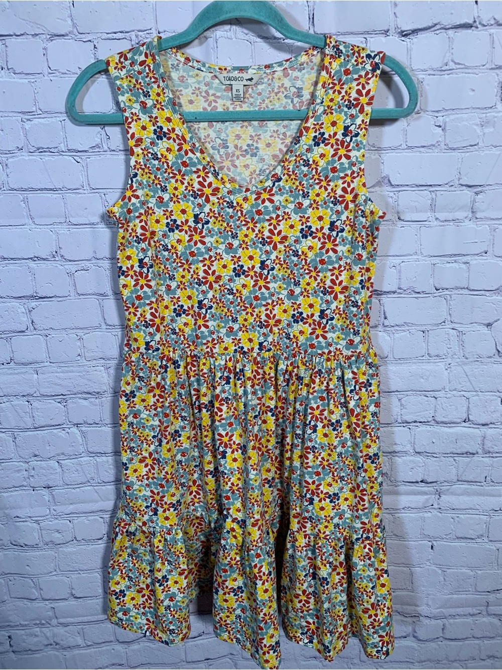 Toad&Co Womens Tiered Sleeveless Floral Mini Dress Yellow Multi Sz XS Casual